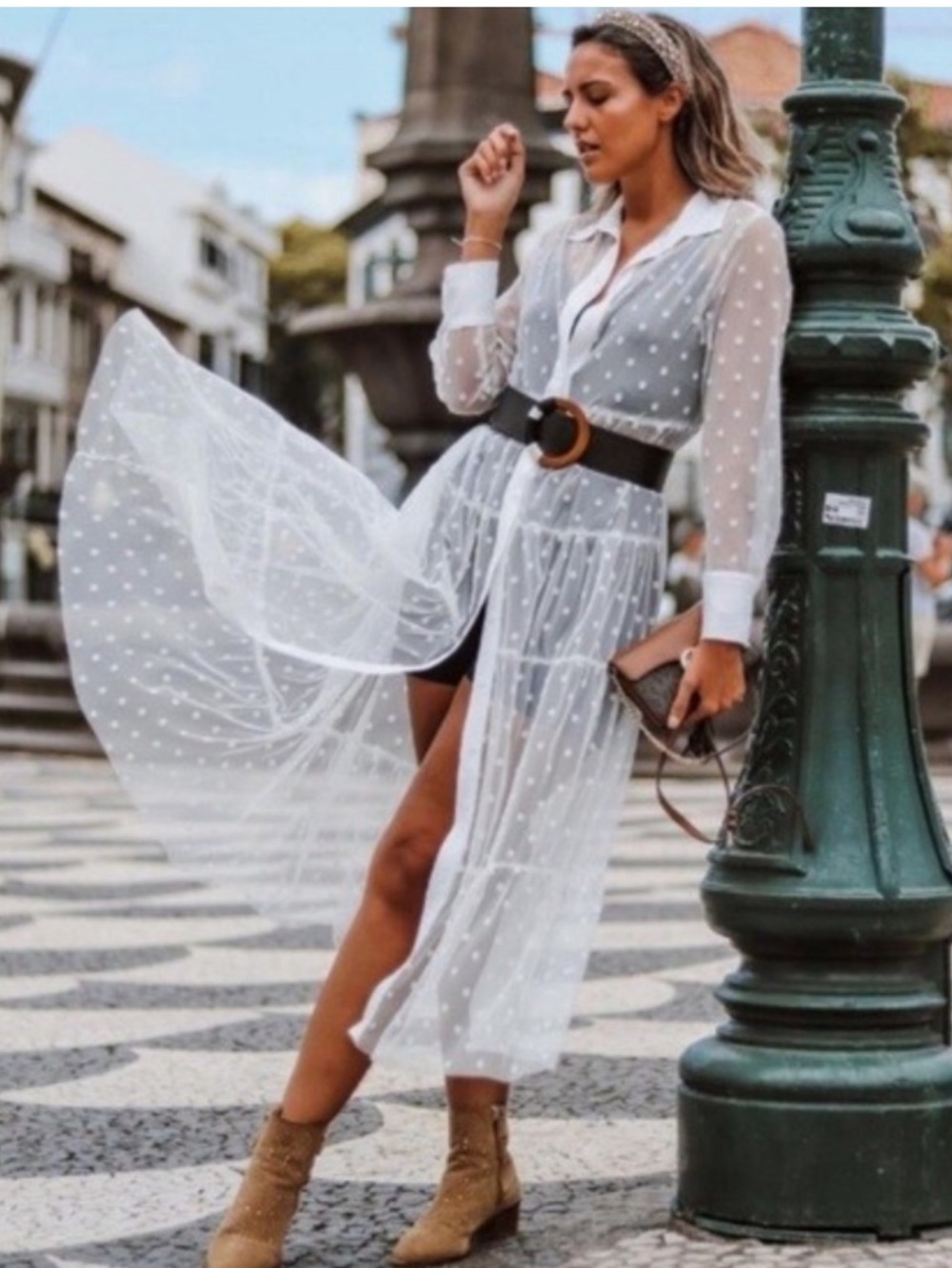 Zara Bloggers Fave Sheer White Tulle Polka Dot Maxi Shirt Dress. Divine. Size M - Picture 2 of 16